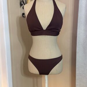 OP Chocolate Brown Halter Bikini Set